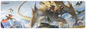 A panoramic playmat featuring the Ikoria: Lair of Behemoths art for Magic: The Gathering. Brand: Ultra PRO, Item: Ikoria: Lair of Behemoths 8ft Table Playmat for Magic: The Gathering