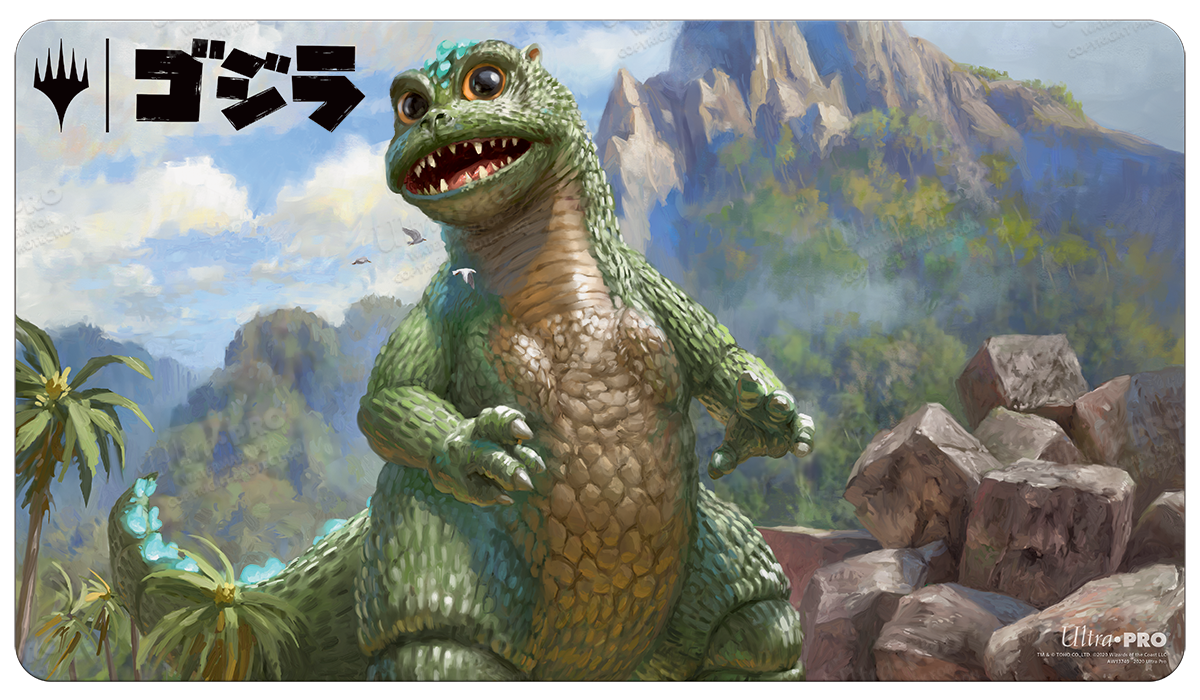 A green Babygodzilla, Ruin Reborn Standard Gaming Playmat. Brand: Ultra PRO, Item: Babygodzilla, Ruin Reborn Standard Gaming Playmat for Magic: The Gathering