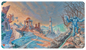 A panoramic Magic: The Gathering playmat featuring Urza's landscape with a blue ice creature on the right. Brand: Ultra PRO, Item: Double Masters Urza Panorama Standard Gaming Playmat.