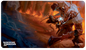 A Dungeons & Dragons themed gaming playmat by Ultra PRO, featuring adventurers battling a giant monster in a fiery cavern.