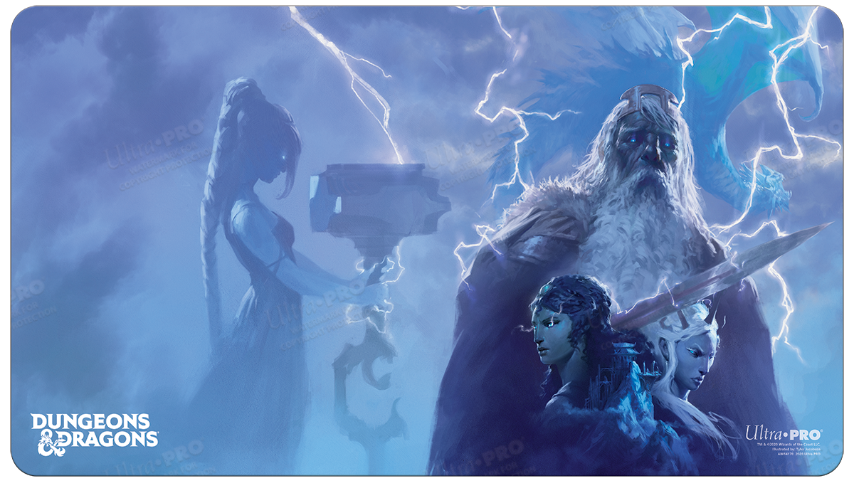 A blue and white Dungeons & Dragons Storm King's Thunder Standard Gaming Playmat. Brand: Ultra PRO, Item: Cover Series Storm Kings Thunder Standard Gaming Playmat for Dungeons & Dragons