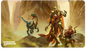 A Dungeons & Dragons Cover Series Eberron Rising from the Last War Standard Gaming Playmat by Ultra PRO, featuring a raptor, a warforged, and a human adventurer in a desert canyon.