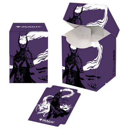 A purple Ashiok deck box and card sleeve bundle for Magic: The Gathering. Brand: Ultra Pro.