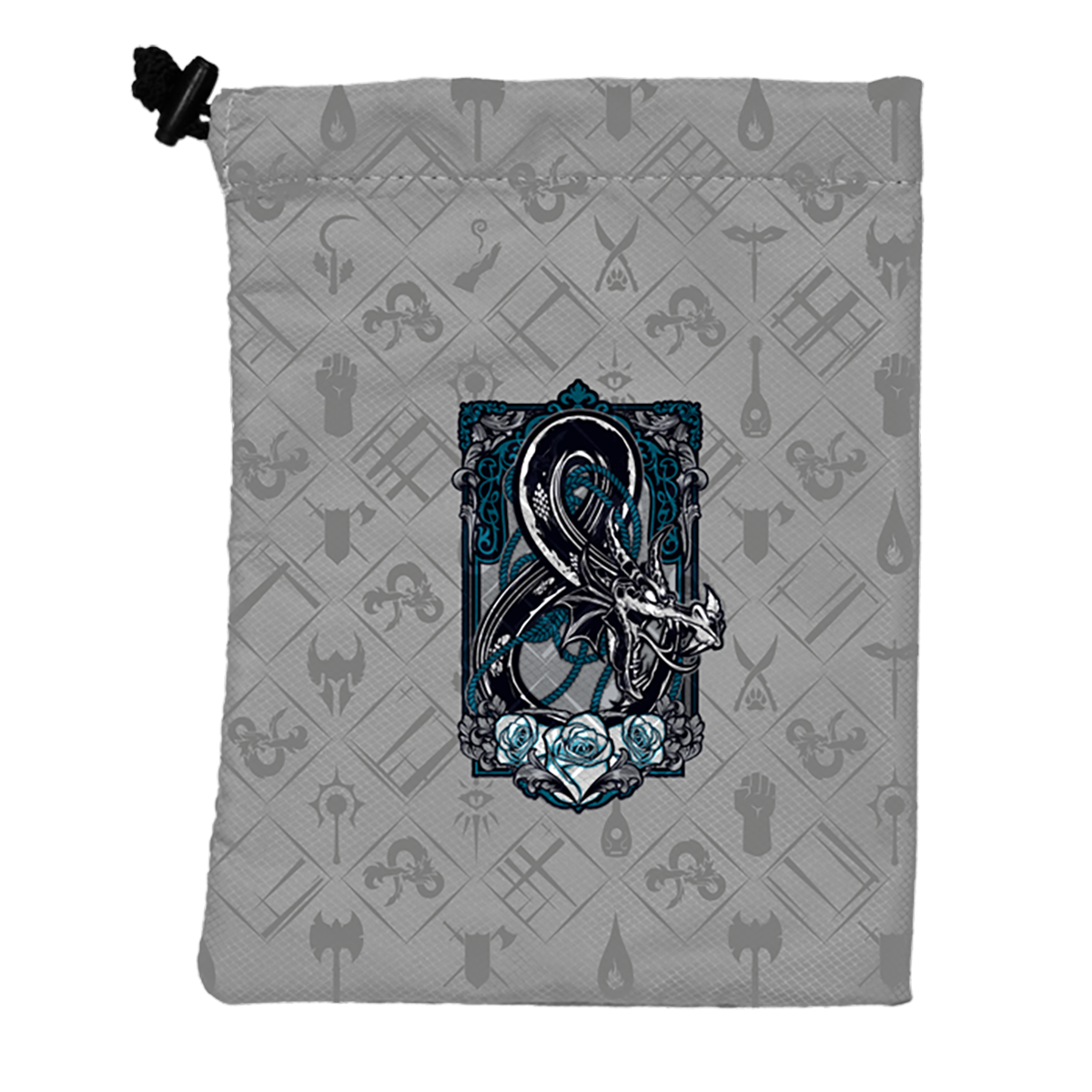 A grey Hydro74 Treasure Nest Dice Bag for Dungeons & Dragons. Brand: Ultra PRO, Item: Lich.