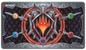 A white stitched Magic: The Gathering playmat featuring the stylized Planeswalker symbol and dragon motif. Brand: Ultra PRO, Item: Adventures in the Forgotten Realms Stylized Planeswalker Symbol White Stitched Standard Gaming Playmat