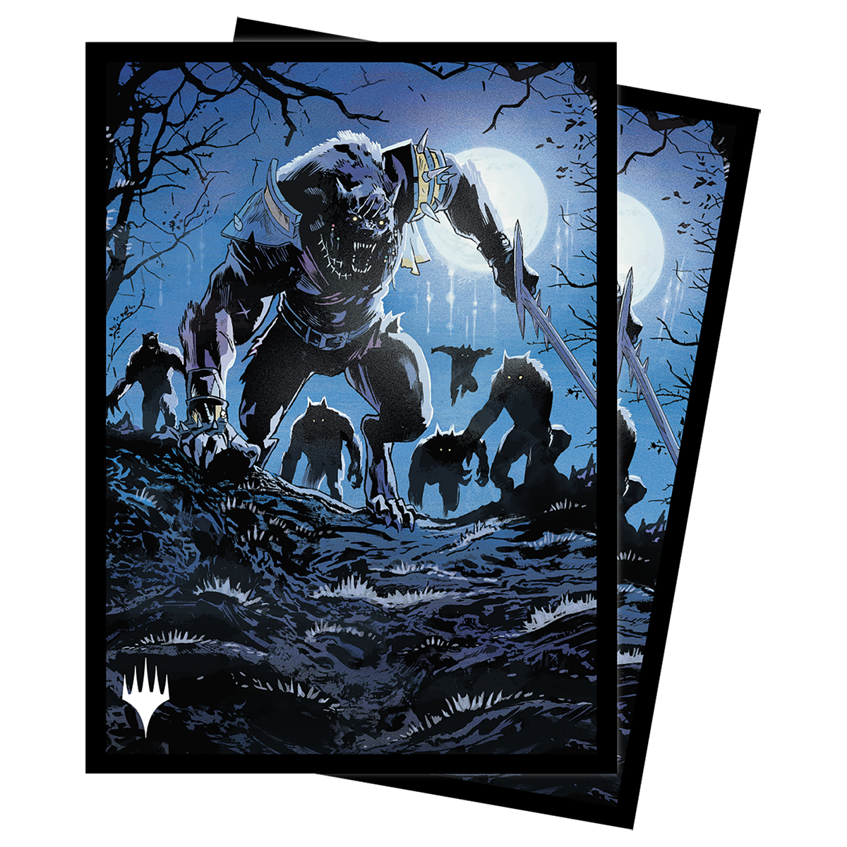 A dark blue and purple Standard DECK PROTECTOR® Sleeves featuring Tovolar, the Midnight Scourge from Magic: The Gathering. Brand: Ultra PRO, Item: Innistrad: Midnight Hunt Tovolar, the Midnight Scourge Standard DECK PROTECTOR® Sleeves (100ct).