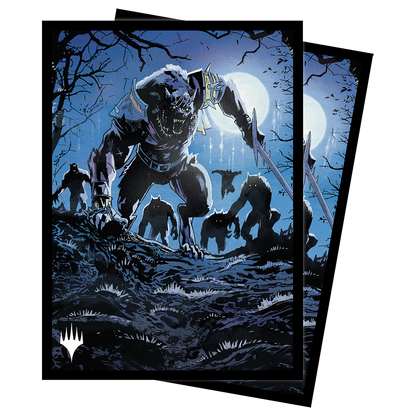 A dark blue and purple Standard DECK PROTECTOR® Sleeves featuring Tovolar, the Midnight Scourge from Magic: The Gathering. Brand: Ultra PRO, Item: Innistrad: Midnight Hunt Tovolar, the Midnight Scourge Standard DECK PROTECTOR® Sleeves (100ct).