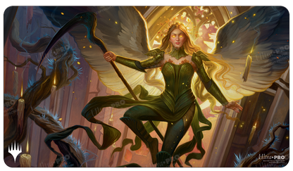 A fantasy art Standard Gaming Playmat featuring Sigarda, Champion of Light from Magic: The Gathering. Brand: Ultra PRO, Item: Innistrad: Midnight Hunt Sigarda, Champion of Light Standard Gaming Playmat.