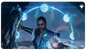A blue and white Magic: The Gathering playmat featuring Teferi, Who Slows the Sunset from Innistrad: Midnight Hunt. Brand: Ultra PRO, Item: Innistrad: Midnight Hunt Teferi, Who Slows the Sunset Standard Gaming Playmat.