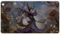 A dark fantasy gaming playmat featuring Leinore, Autumn Sovereign from Magic: The Gathering's Innistrad: Midnight Hunt set, surrounded by pumpkins and candles. Brand: Ultra PRO, Item: Innistrad: Midnight Hunt Leinore, Autumn Sovereign Standard Gaming Playmat.