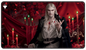 A dark fantasy gaming playmat featuring Sorin from Magic: The Gathering, surrounded by red roses and candles. Brand: Ultra PRO, Item: Innistrad: Crimson Vow Sorin Stitched Gaming Playmat