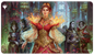 A red and gold Magic: The Gathering playmat featuring Chandra, Dressed to Kill surrounded by vampires. Brand: Ultra PRO, Item: Innistrad: Crimson Vow Chandra, Dressed to Kill Standard Gaming Playmat.