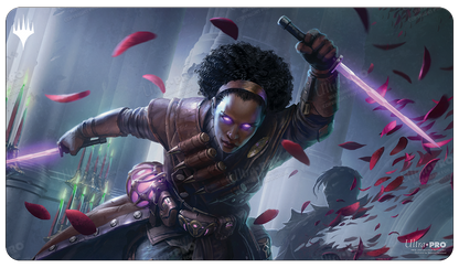 A Magic: The Gathering Standard Gaming Playmat featuring Kaya, Geist Hunter from Innistrad: Crimson Vow. Brand: Ultra PRO, Item: Innistrad: Crimson Vow Kaya, Geist Hunter Standard Gaming Playmat.