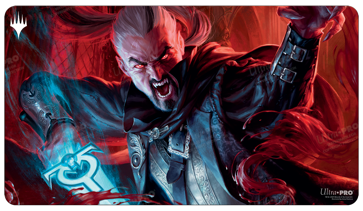 A dark fantasy Standard Gaming Playmat featuring Odric, Blood-Cursed from Magic: The Gathering. Brand: Ultra PRO, Item: Innistrad: Crimson Vow Odric, Blood-Cursed Standard Gaming Playmat.