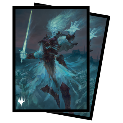 A blue and white Magic: The Gathering card sleeve featuring Millicent, Restless Revenant. Brand: Unknown, Item: Innistrad: Crimson Vow Millicent, Restless Revenant Commander Combo Box.