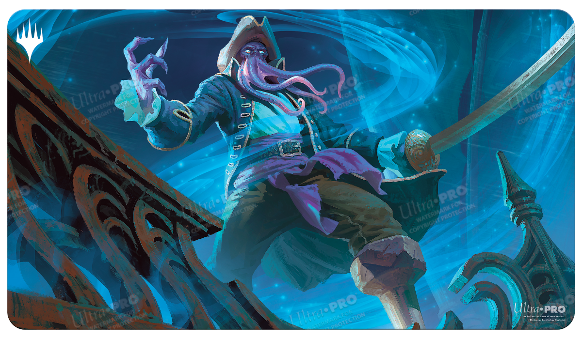 A blue and purple fantasy pirate creature gaming playmat. Brand: Ultra PRO, Item: Commander Legends: Battle for Baldur's Gate Captain N’ghathrod Standard Gaming Playmat.