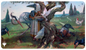 A Magic: The Gathering Kindred Discovery Standard Gaming Playmat by Ultra PRO, featuring anthropomorphic birds and chickens in a pastoral landscape.