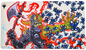 A colorful Magic: The Gathering playmat featuring a monster wielding an axe surrounded by blue butterflies. Brand: Ultra PRO, Item: Double Masters Chaos Warp Standard Gaming Playmat.