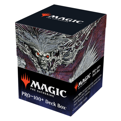 A black and purple Magic: The Gathering PRO-100+ Deck Box featuring artwork from the Double Masters Damnation set. Brand: Ultra PRO, Item: Double Masters Damnation 100+ DECK BOX® for Magic: The Gathering