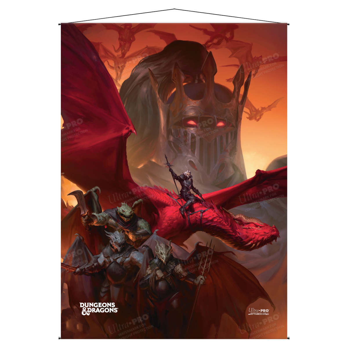 A red Dungeons & Dragons Wall Scroll featuring artwork from the Dragonlance Shadow of the Dragon Queen set, by Ultra PRO.