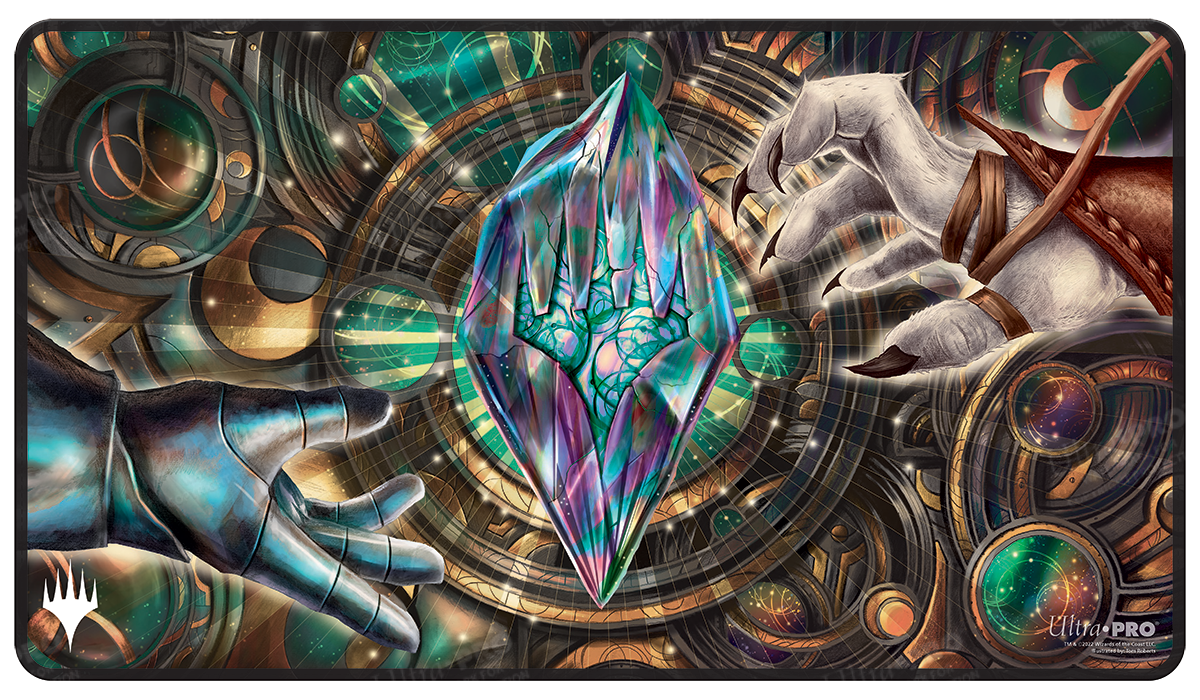 A stylized Dominaria United Planeswalker Symbol Playmat. Brand: Ultra PRO, Item: Dominaria United Stylized Planeswalker Symbol Stitched Standard Gaming Playmat for Magic: The Gathering