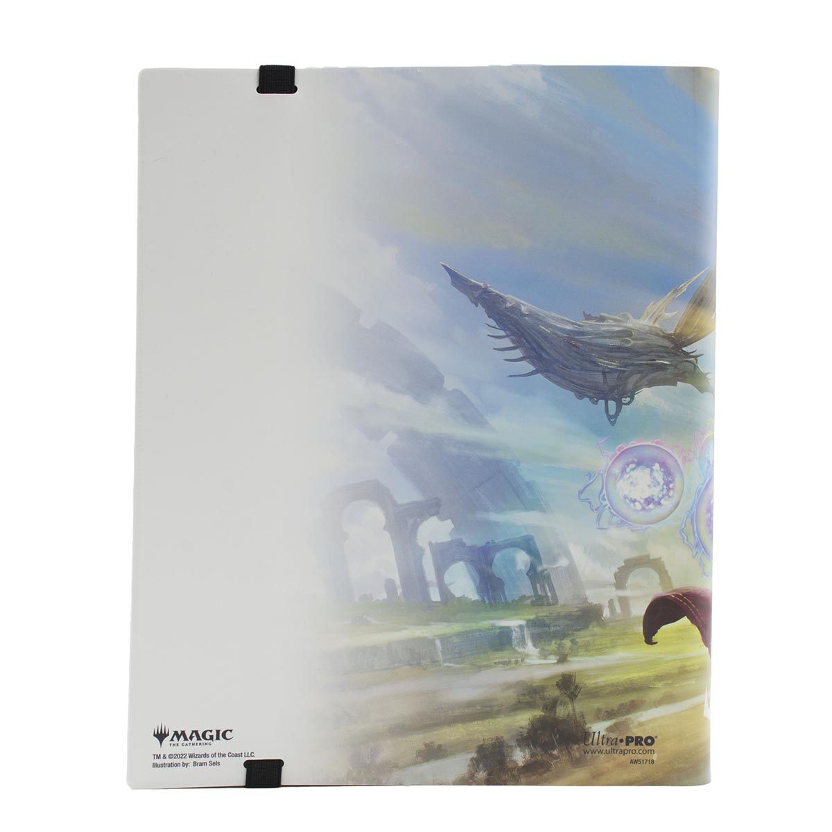 A white and art-covered 9-Pocket PRO-BINDER for Magic: The Gathering. Brand: Ultra-Pro, Item: Dominaria United Karn and Weatherlight 9-Pocket PRO-BINDER.