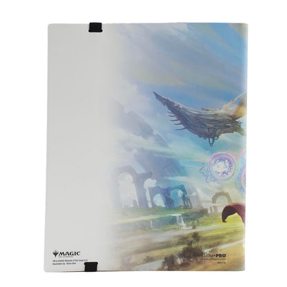 A white and art-covered 9-Pocket PRO-BINDER for Magic: The Gathering. Brand: Ultra-Pro, Item: Dominaria United Karn and Weatherlight 9-Pocket PRO-BINDER.