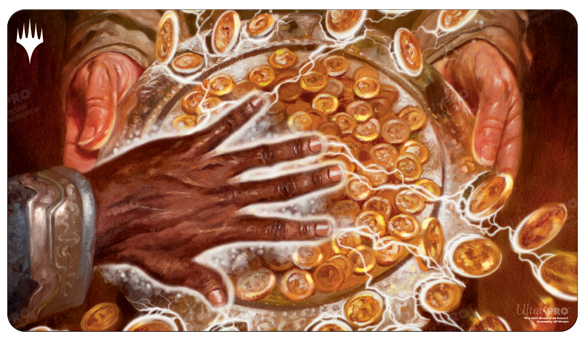 A white Magic: The Gathering Commander Masters Smothering Tithe gaming playmat. Brand: Ultra PRO, Item: Commander Masters Smothering Tithe White Standard Gaming Playmat.