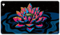 A black playmat featuring a stylized, crystalline Jeweled Lotus in vibrant pink, blue, and orange, set against a starry night sky and dark blue water. Brand: Ultra PRO, Item: Commander Masters Jeweled Lotus HOLOFOIL® Standard Gaming Playmat.