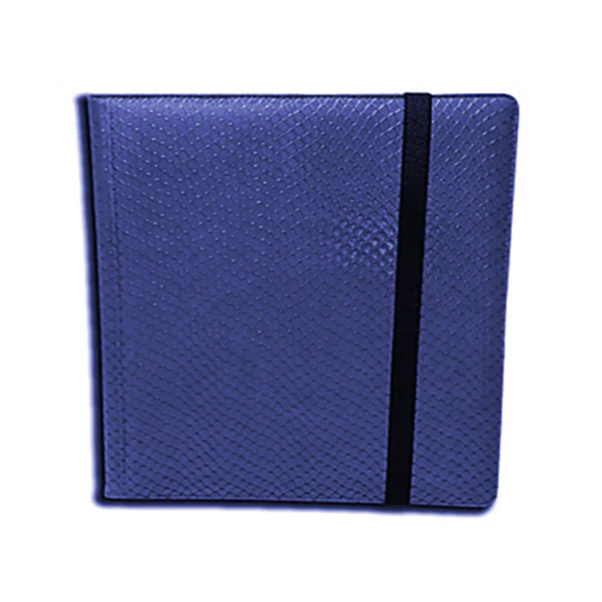 A blue 12-pocket binder with dragon hide texture. Brand: Legion Supplies, Item: 3X4 12 Pocket Dragon Hide Blue Binder.