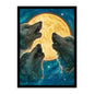 A dark blue and yellow illustration of three wolves howling at a large full moon. Brand: Legion Supplies, Item: 3 Wolf Moon Matte Sleeves.