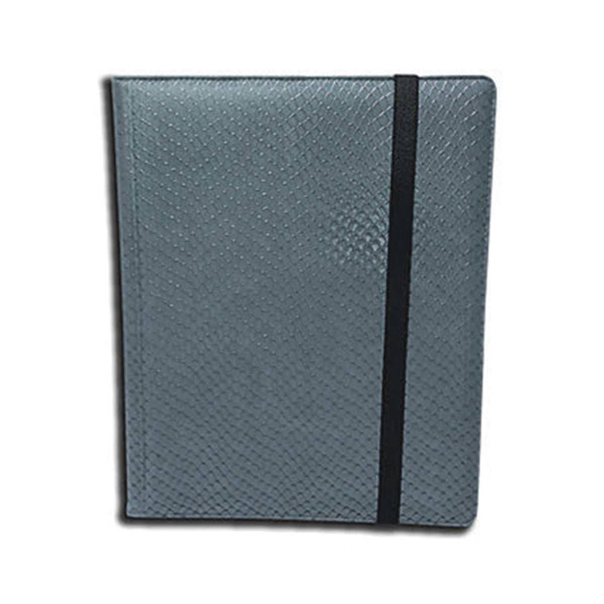 A Grey 4-Pocket Dragon Hide Binder. Brand: Legion Supplies, Item: 4 Pocket Dragon Hide Grey Binder.