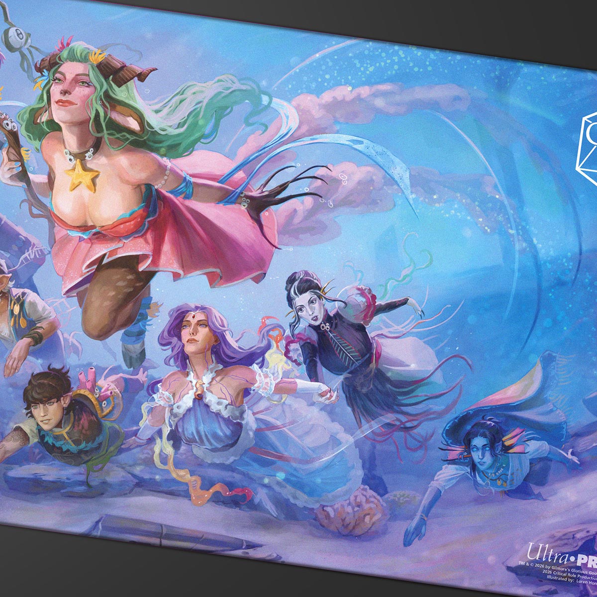 A vibrant playmat featuring the Critical Role Bells Hells characters in a Maelstrom Kingdom setting. Brand: Ultra PRO, Item: Critical Role: Bells Hells – Maelstrom Kingdom | Echoes of Exandria Playmat for Tabletop Gaming.