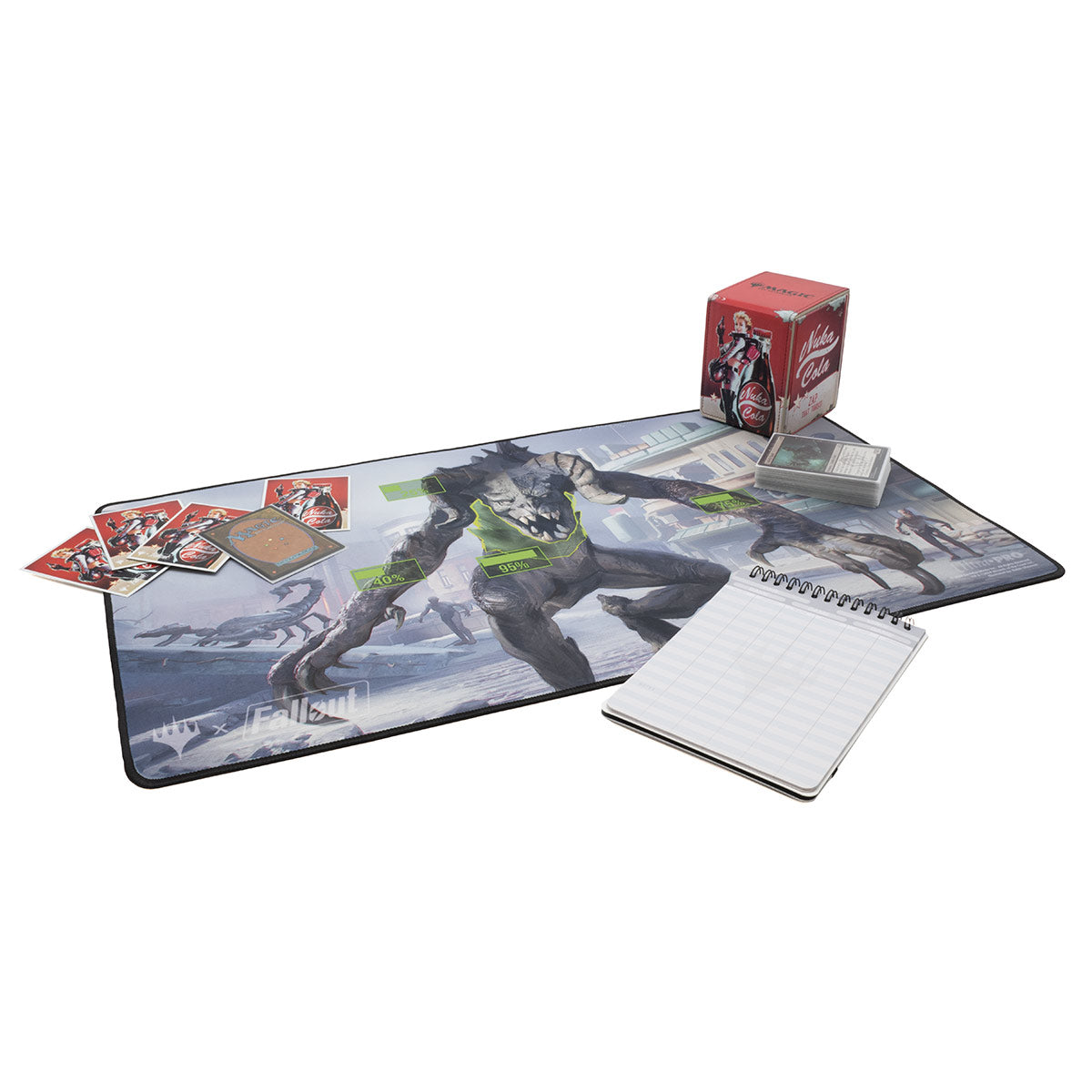 A black stitched Fallout V.A.T.S. standard gaming playmat for Magic: The Gathering.