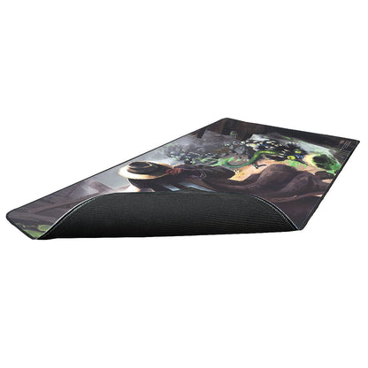 A black gaming playmat featuring the Mysterious Stranger from Fallout. Brand: Not specified, Item: Fallout Mysterious Stranger Playmat.
