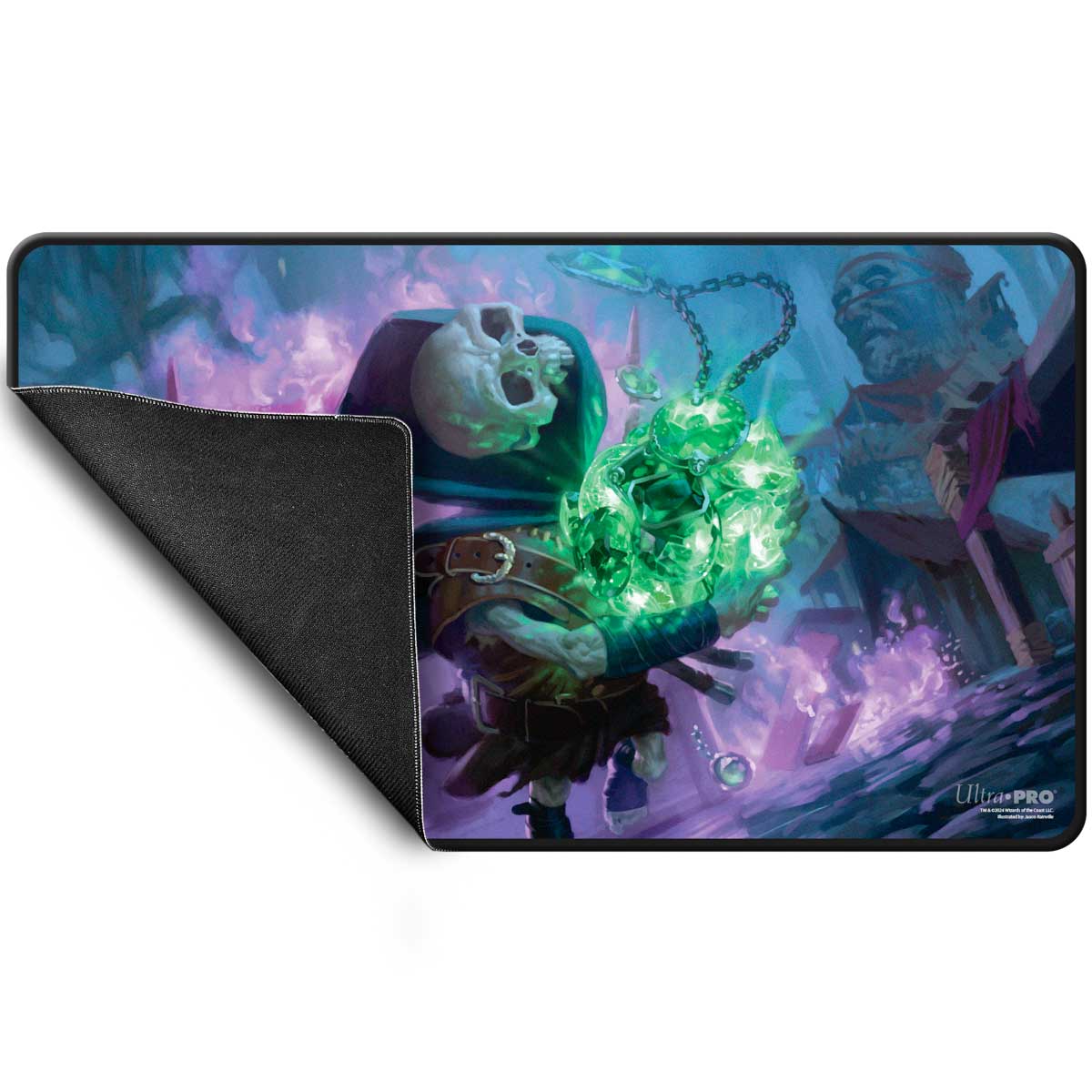 A black stitched playmat featuring the Magic: The Gathering Commander Series #4 Shard - Tinybones artwork. Brand: Ultra Pro.