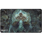 A dark, eerie playmat featuring the Magic: The Gathering character Myrkul, surrounded by skeletal remains and grave-like imagery. Brand: Ultra PRO, Item: Commander Series #5 - Three Color Wedge - Myrkul Stitched Playmat.