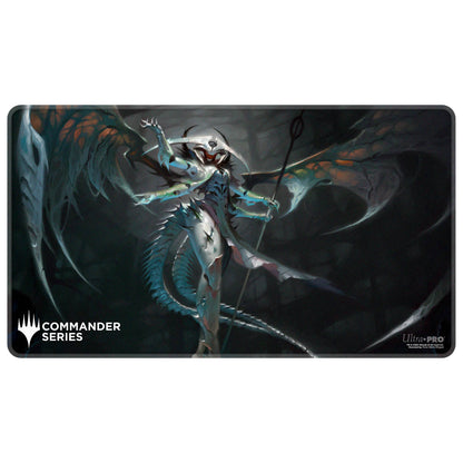 A dark fantasy playmat featuring the Magic: The Gathering card art for Atraxa, Praetors' Voice. Brand: Ultra PRO, Item: Commander Series #6 Atraxa Stitched Playmat for Magic: The Gathering