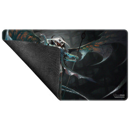 A dark fantasy themed playmat featuring Atraxa from Magic: The Gathering. Brand: Ultra-Pro, Item: Commander Series #6 Atraxa Stitched Playmat.