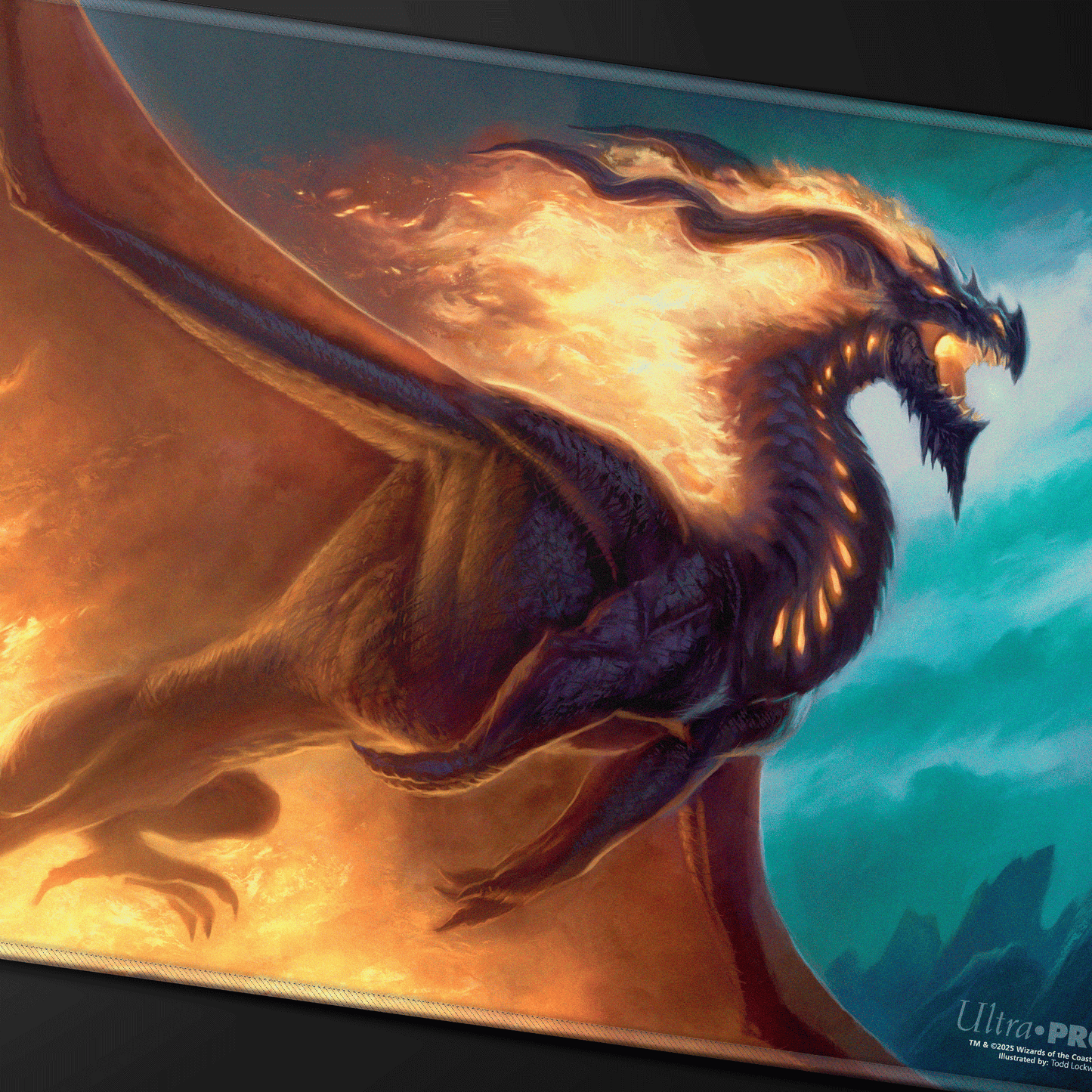A fiery dragon playmat for Magic: The Gathering. Brand: Ultra PRO, Item: Commander Series #6 Prossh Stitched Playmat.
