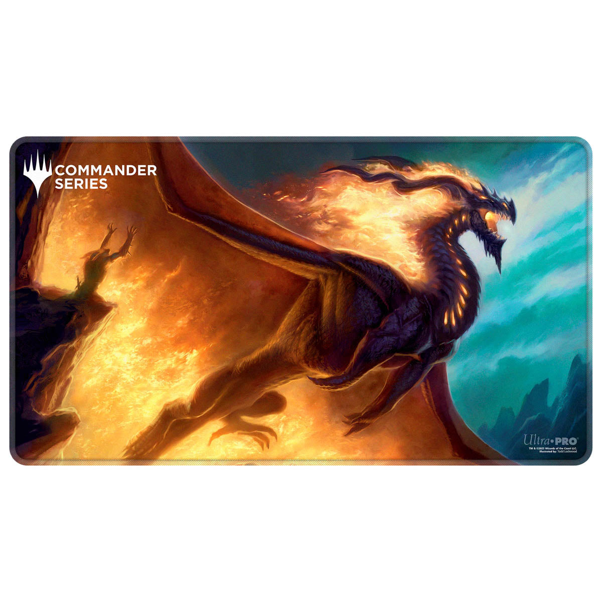 A black and orange Commander Series Prossh Stitched Playmat. Brand: Ultra PRO, Item: Commander Series #6 Prossh Stitched Playmat for Magic: The Gathering