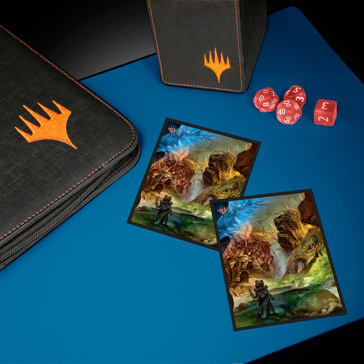 A black Magic: The Gathering deck box with an orange Planeswalker symbol. Brand: Ultra Pro, Item: Bloomburrow Season Lands: Swamp (Summer) DECK PROTECTOR® Sleeves (100ct).