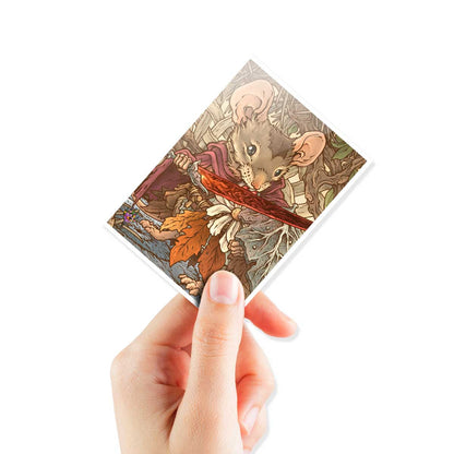 A fantasy illustration of a mouse warrior holding a sword, depicted on APEX DECK PROTECTOR® Sleeves.