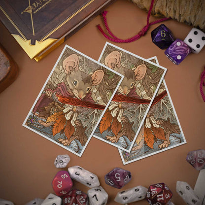 A fantasy art deck protector sleeve featuring a mouse warrior with a sword. Brand: Ultra PRO, Item: Bloomburrow Mabel, Heir to Cragflame 105ct APEX DECK PROTECTOR® Sleeves.