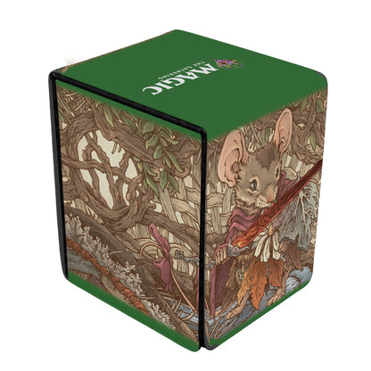 A green Bloomburrow Mabel, Heir to Cragflame Alcove Flip Deck Box for Magic: The Gathering. Brand: Ultra PRO, Item: Bloomburrow Mabel, Heir to Cragflame ALCOVE® Flip DECK BOX® for Magic: The Gathering.