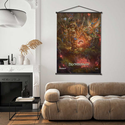 A wall scroll featuring the Bloomburrow artwork for Magic: The Gathering. Brand: Ultra PRO, Item: Bloomburrow Wall Scroll.