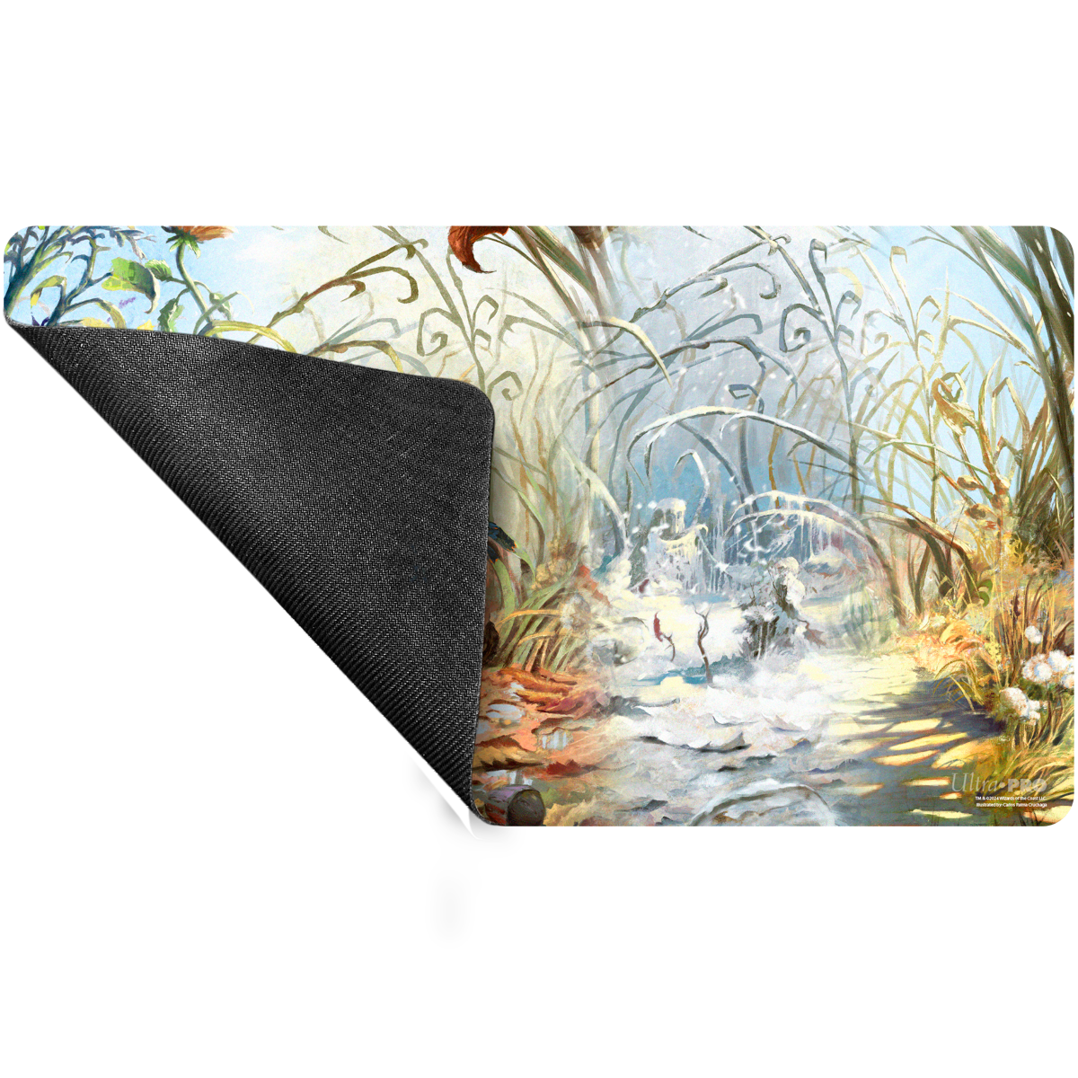 A colorful Magic: The Gathering Bloomburrow Season Lands: Plains Standard Gaming Playmat. Brand: Ultra-Pro, Item: Bloomburrow Season Lands: Plains (Four Seasons) Standard Gaming Playmat for Magic: The Gathering.