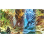 A vibrant gaming playmat featuring a fantasy landscape with a frog-like character, transitioning from lush green to icy blue. Brand: Ultra PRO, Item: Bloomburrow Season Lands: Swamp (Four Seasons) Standard Gaming Playmat for Magic: The Gathering