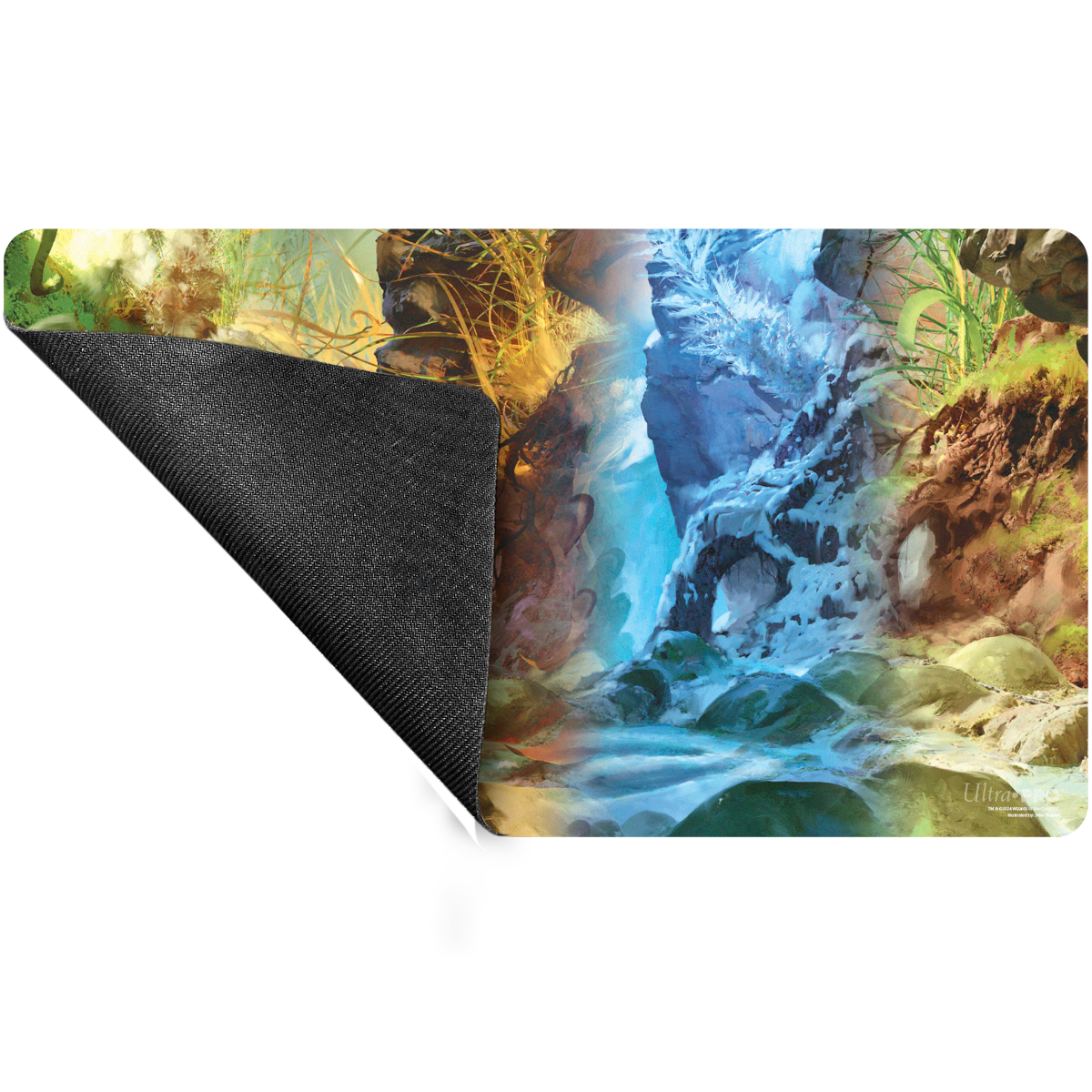 A gaming playmat featuring artwork from Magic: The Gathering's Bloomburrow Season Lands: Swamp (Four Seasons).