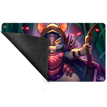 A fantasy art playmat featuring Vren, the Relentless, a hooded mouse-like creature wielding a bow, from Magic: The Gathering. Brand: Ultra Pro.